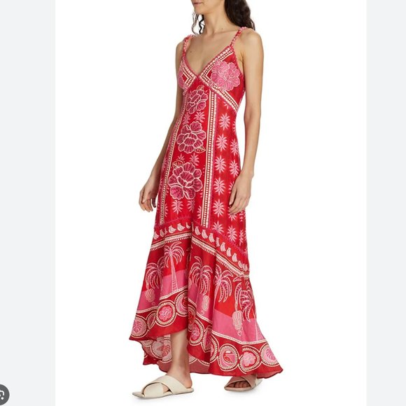 FARM RIO Summer Sunrise Embroidered Linen Maxi Dress - Picture 1 of 17